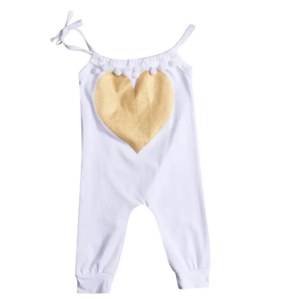 Long pant gold heart romper